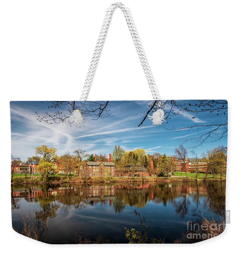 Mount Holyoke College Weekender Tote Bag featuring the photograph Mount Holyoke College from Lower Pond by Elizabeth Dow