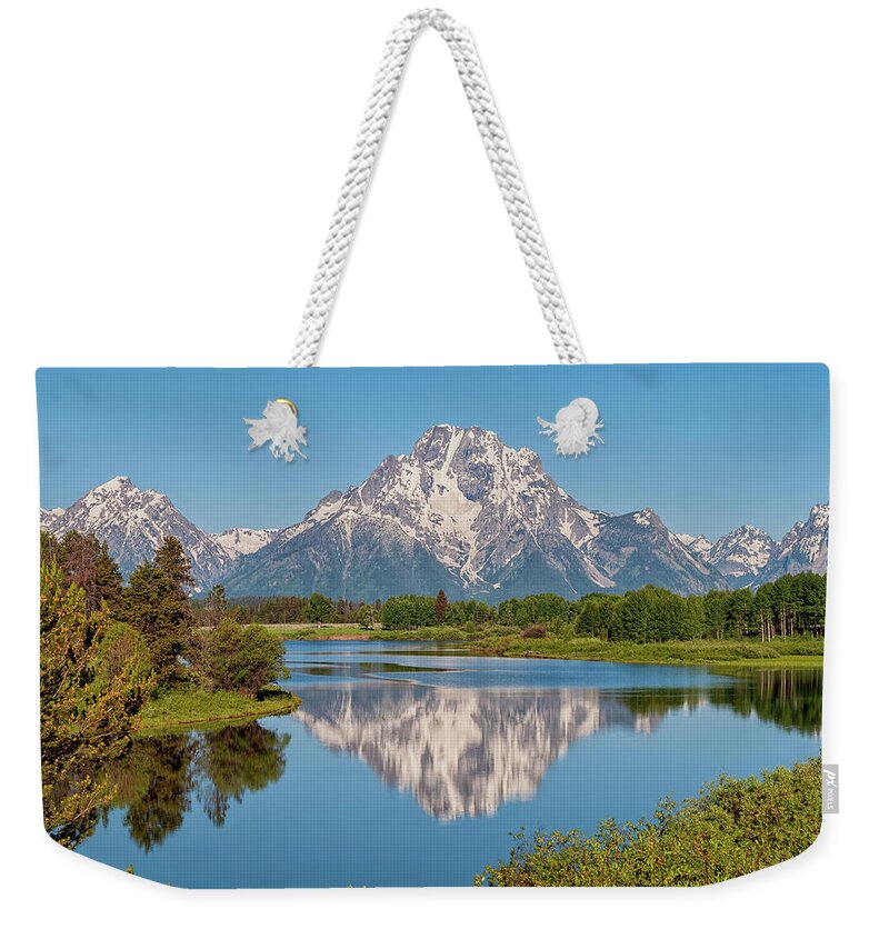 Mount Moran Weekender Tote Bag featuring the photograph Mount Moran on Snake River Landscape by Brian Harig
