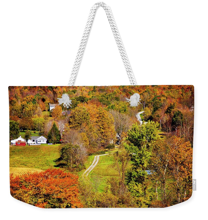 Estock Weekender Tote Bag featuring the digital art Mountain Autumn Scene, Vermont by Claudia Uripos