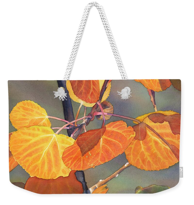 Leaves Weekender Tote Bag featuring the painting Mountain Gold by Sandy Haight