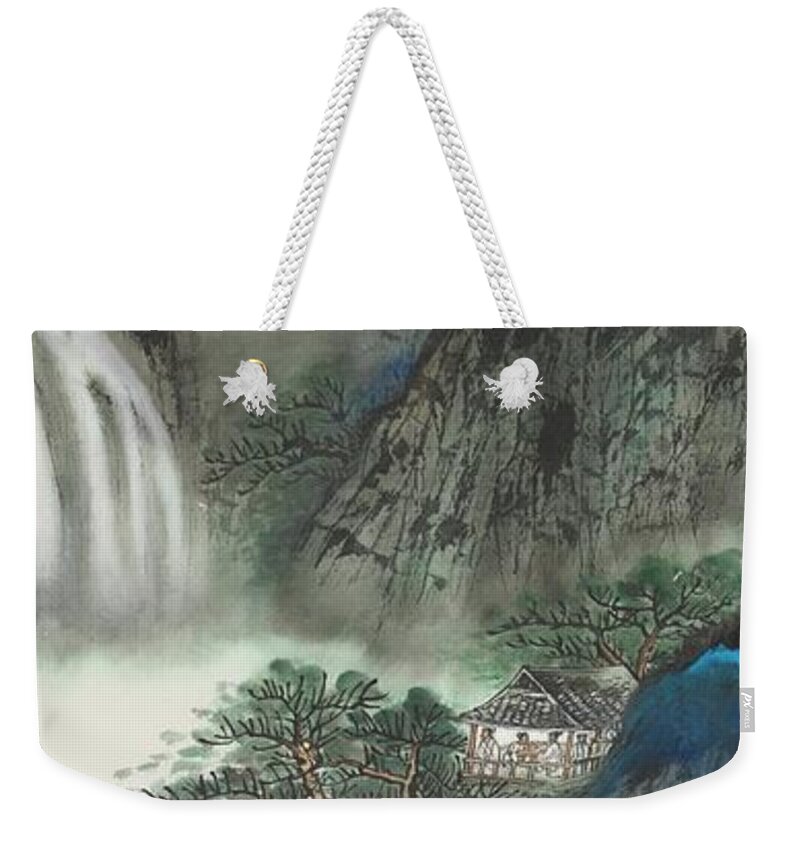 Chinese Watercolor Weekender Tote Bag featuring the painting Mountain Retreat by Jenny Sanders