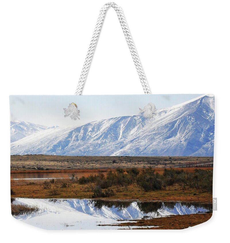 Scenics Weekender Tote Bag featuring the photograph Mountains And Reflection by Edith Polverini