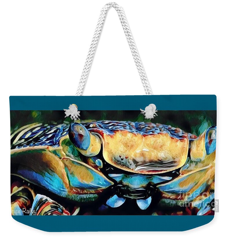 Sea Life Weekender Tote Bag featuring the mixed media Mr. Crabby by Denise Railey