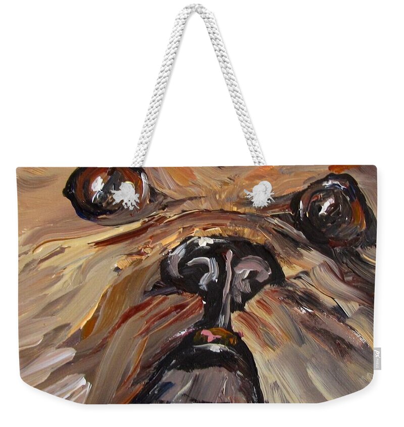 Dog Weekender Tote Bag featuring the painting Mr Fuzzy Face by Barbara O'Toole