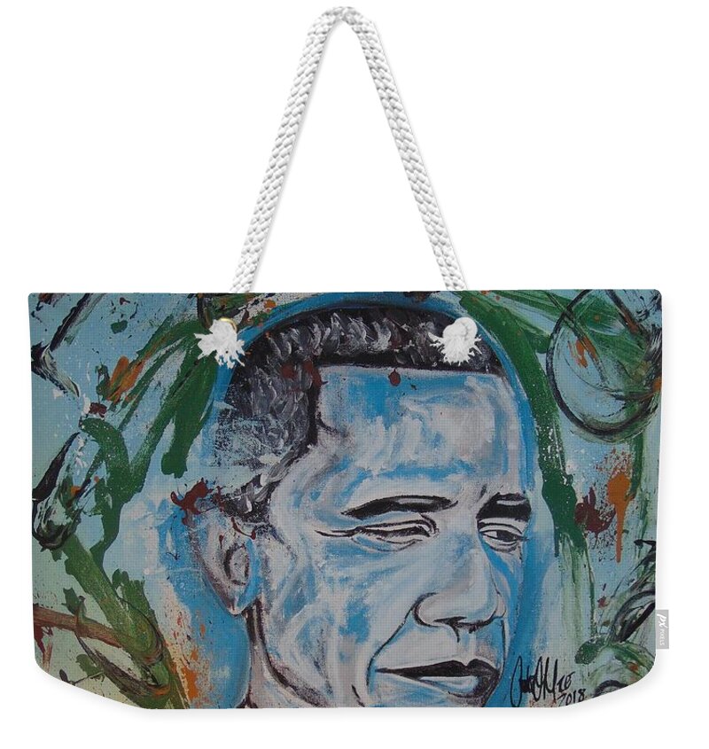Obama Weekender Tote Bag featuring the painting Mr. Obama The GREAT by Antonio Moore