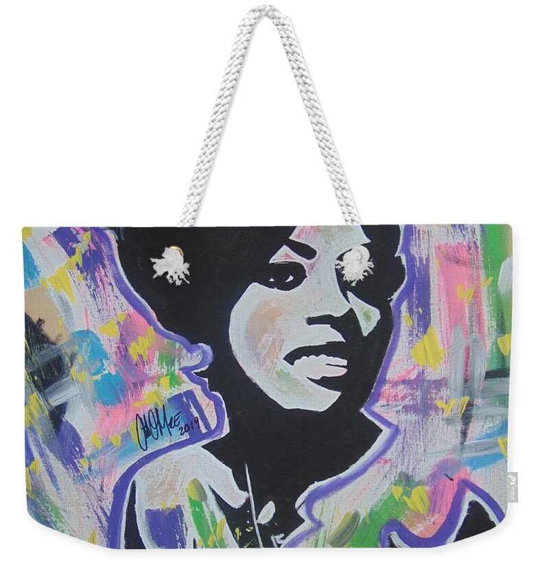 Diana Ross Weekender Tote Bag featuring the painting Mrs Ross by Antonio Moore