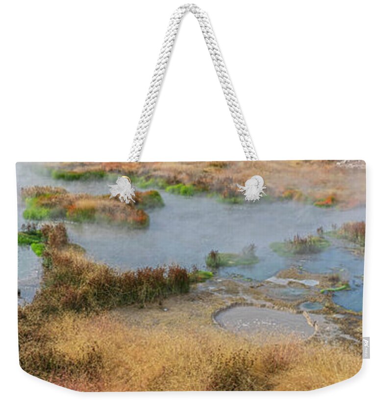 Fishing Bridge District Weekender Tote Bag featuring the photograph Mud Volcano Area Panorama by Angelo Marcialis