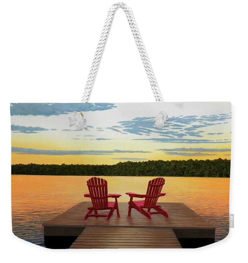 Muskoka Sunset Weekender Tote Bag featuring the painting Muskoka Twilight by Kenneth M Kirsch