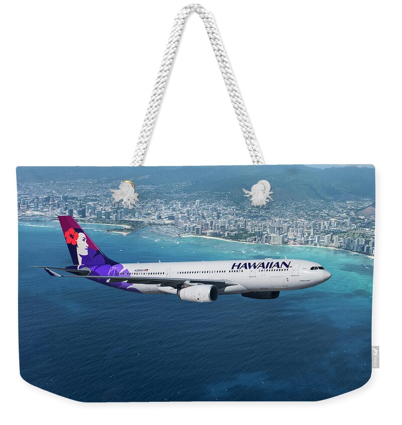 Hawaiian Airlines Weekender Tote Bag featuring the mixed media My Blue Hawaii Airbus by Erik Simonsen