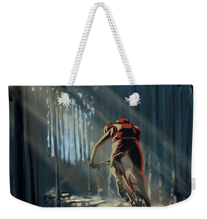 Mountainbike Art Weekender Tote Bag featuring the painting My dirt path by Sassan Filsoof