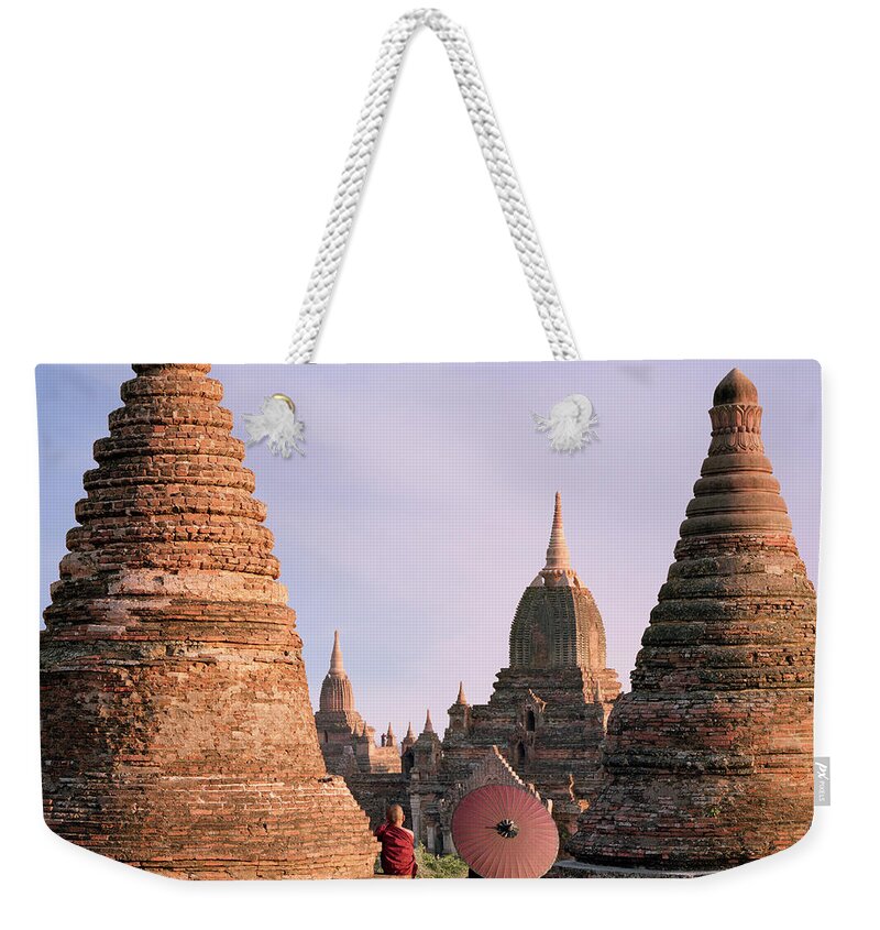 Child Weekender Tote Bag featuring the photograph Myanmar, Bagan, Buddhist Monks On Temple by Martin Puddy