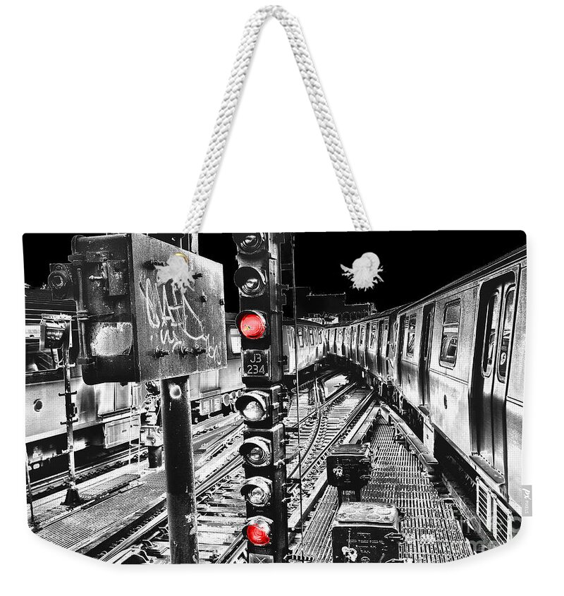 Impression Weekender Tote Bag featuring the photograph Myrtle Avenue Crossover - A New York City Subway Impression by Steve Ember