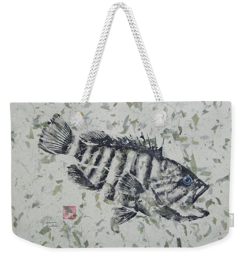 Mystic Grouper Weekender Tote Bag featuring the painting Mystic Grouper Descending by Adrienne Dye