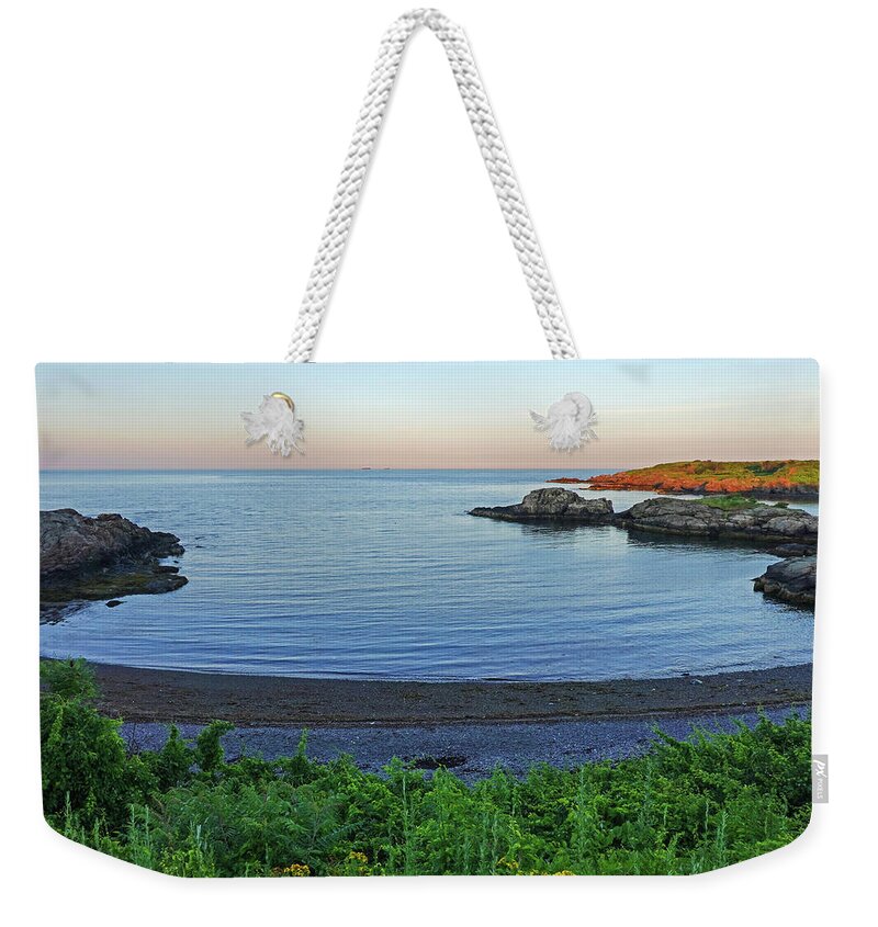 Nahant Weekender Tote Bag featuring the photograph Nahant MA Forty Steps Beach at Sunset by Toby McGuire