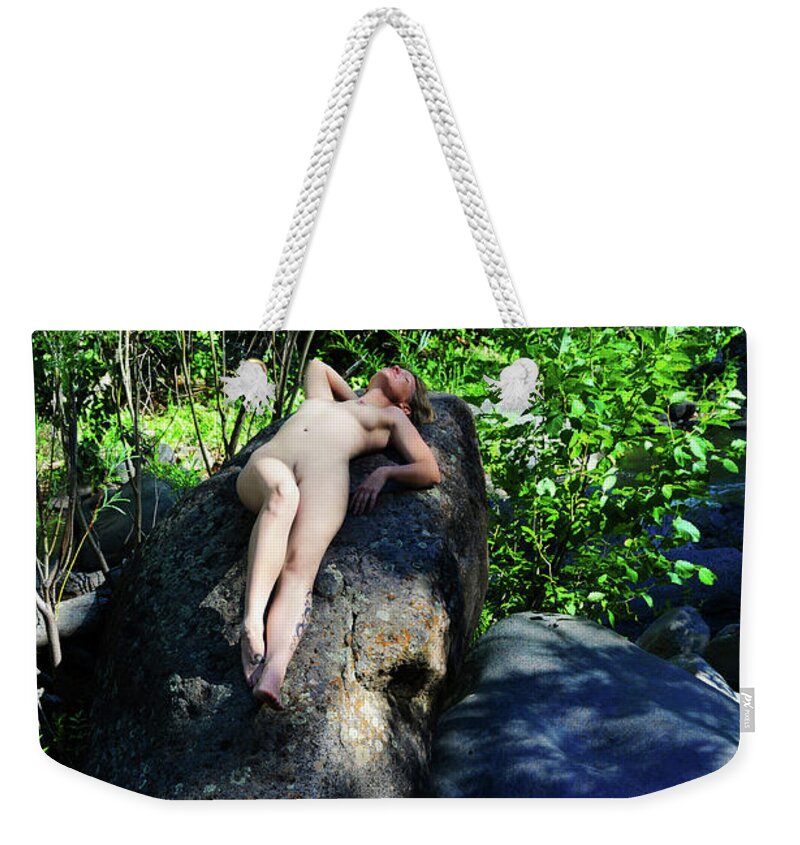 Girl Weekender Tote Bag featuring the photograph Nap In The Forest by Robert WK Clark