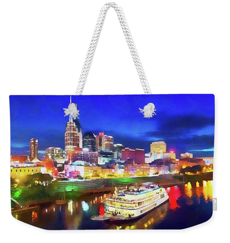Nashville Weekender Tote Bag featuring the painting Nashville, Tennessee - 04 by AM FineArtPrints