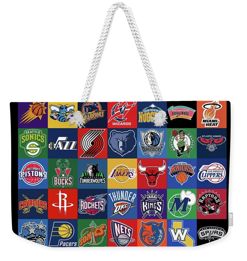Nba Weekender Tote Bag featuring the mixed media National Basketball Association Background Logo Teams by Movie Poster Prints