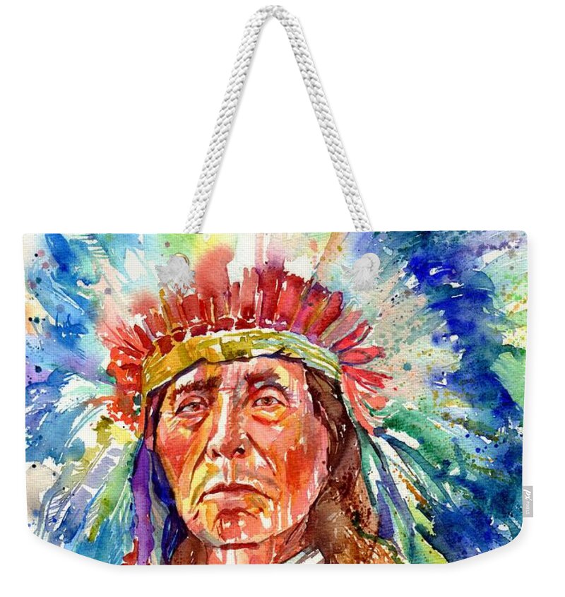 Iowa Weekender Tote Bag featuring the painting Native American Chief by Suzann Sines