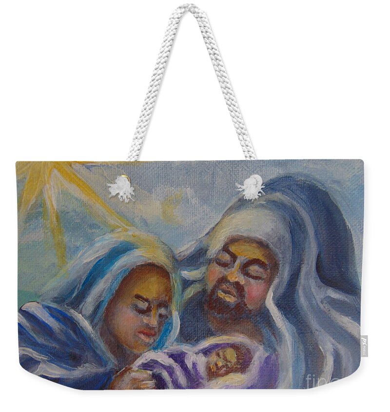 Nativity Weekender Tote Bag featuring the painting Nativity by Saundra Johnson