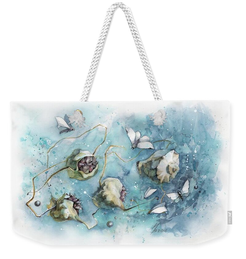 Russian Artists New Wave Weekender Tote Bag featuring the painting Nature's Fantasy Abstract by Ina Petrashkevich