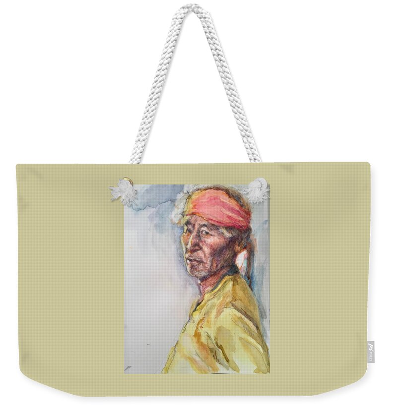 Navaho Weekender Tote Bag featuring the painting Navaho Man by Ellen Dreibelbis