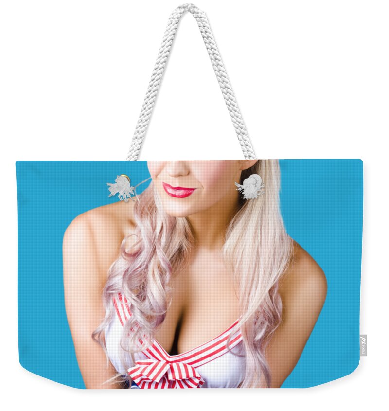 Sailor Weekender Tote Bag featuring the photograph Navy pinup woman by Jorgo Photography