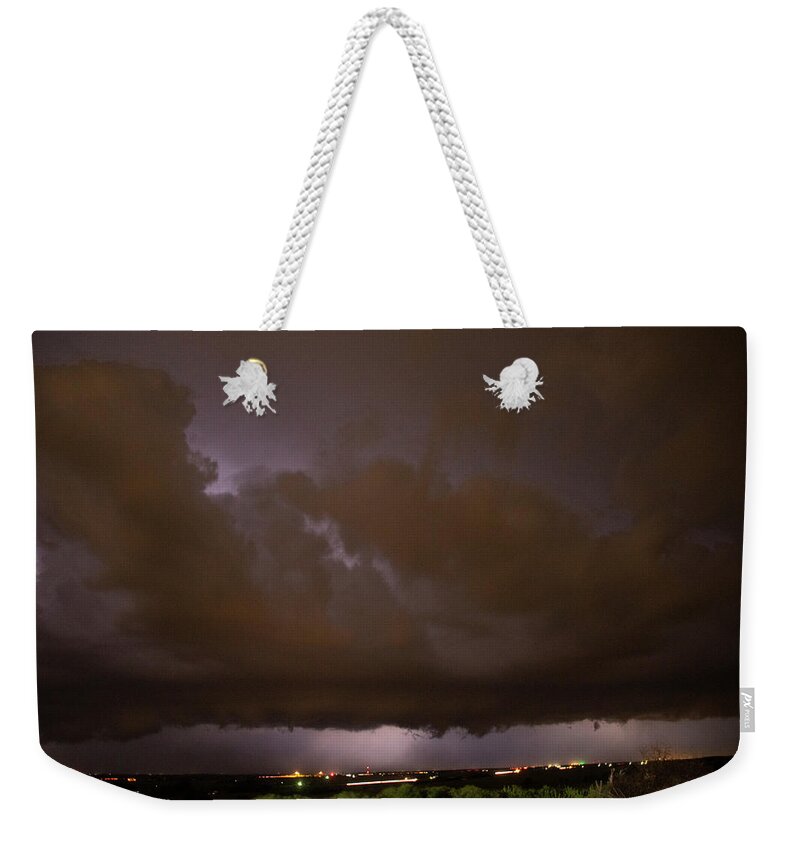 Nebraskasc Weekender Tote Bag featuring the photograph Nebraska Night Shelf Cloud 009 by Dale Kaminski