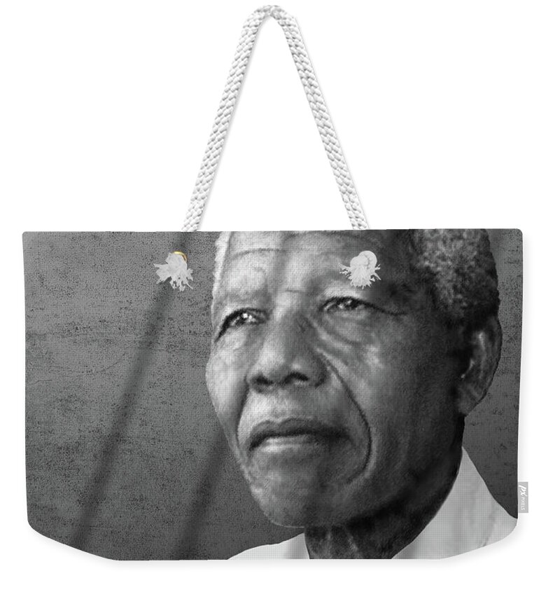 Nelson Mandela Weekender Tote Bag featuring the mixed media Nelson Mandela Portrait by M Spadecaller
