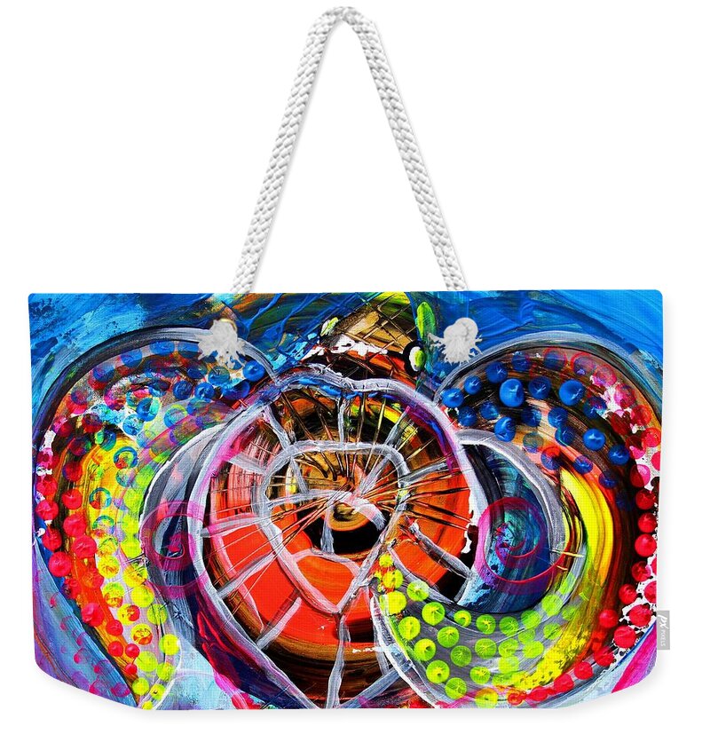 Seaturtle Weekender Tote Bag featuring the painting Neon Sea Turtle, Wake and Drag by J Vincent Scarpace