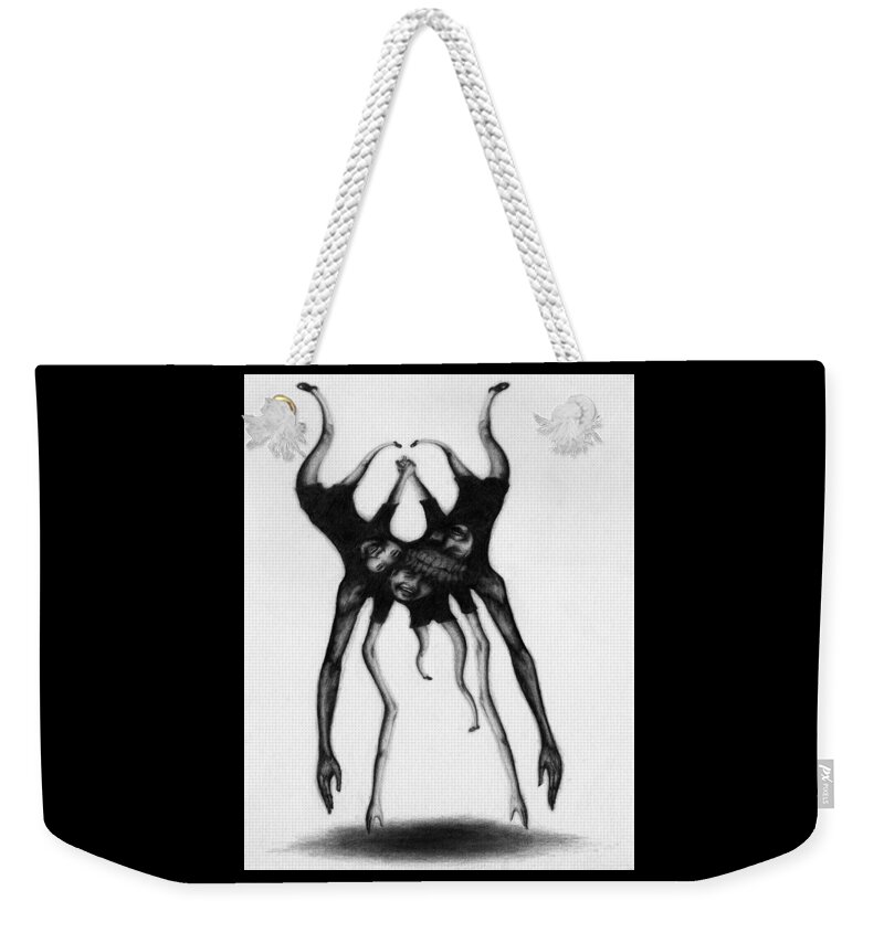Horror Weekender Tote Bag featuring the drawing Never Letting Go... - Artwork by Ryan Nieves