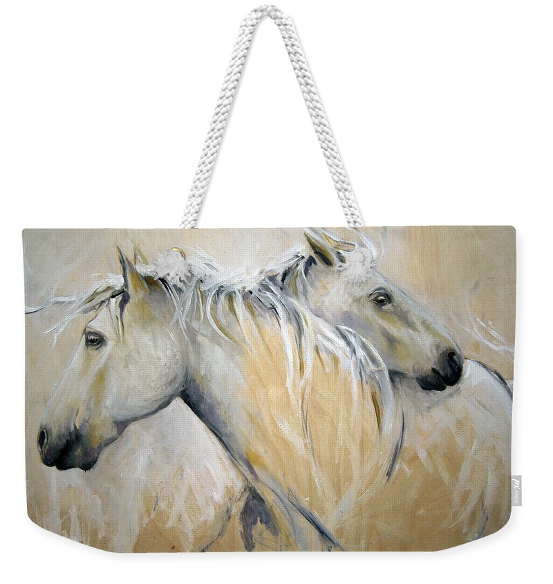 Horse Painting Weekender Tote Bag featuring the painting New Direction by Laurie Pace