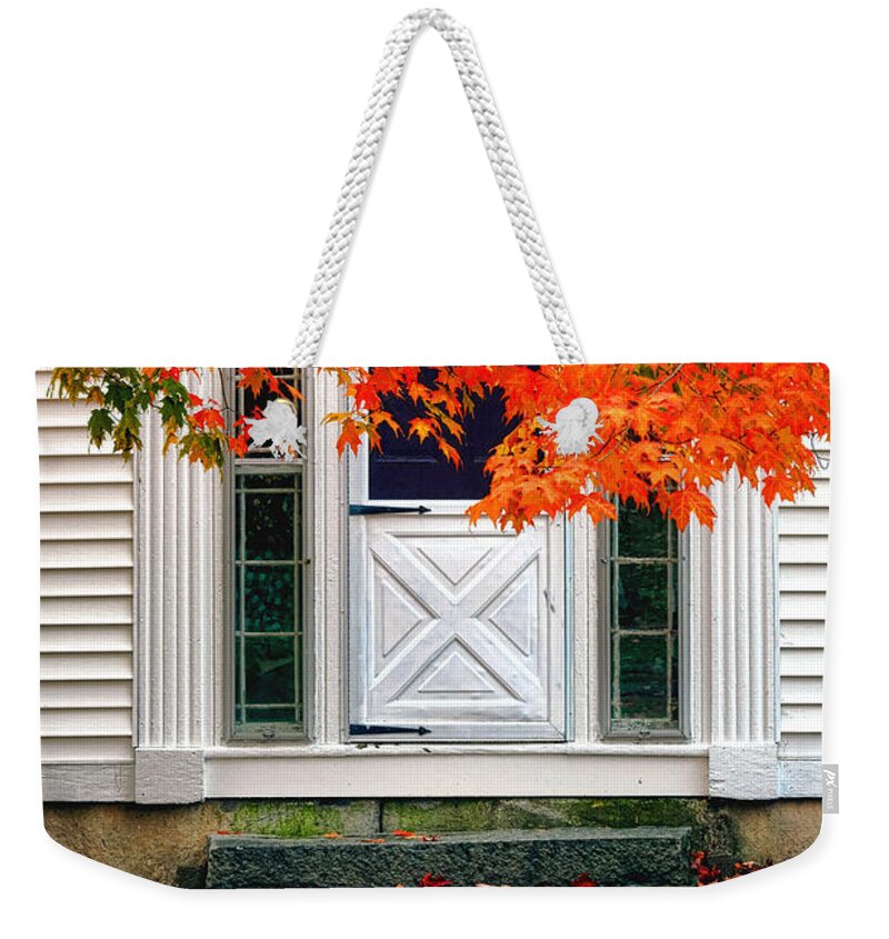 Fall Weekender Tote Bag featuring the photograph New England Door in Fall by Olivier Le Queinec