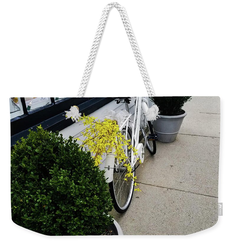 New England Weekender Tote Bag featuring the photograph New England Shops by Elizabeth M