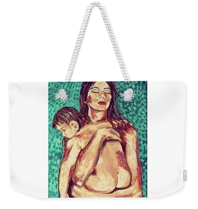 Human Affection Weekender Tote Bag featuring the painting Mother and child by Biagio Civale