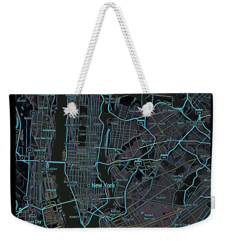Nyc Weekender Tote Bag featuring the digital art New York City Map Black edition by HELGE Art Gallery