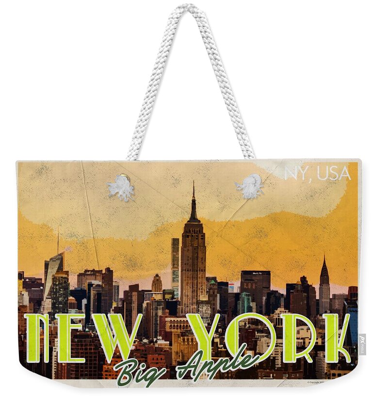 City Weekender Tote Bag featuring the painting New York USA Travel Poster v7a by Celestial Images