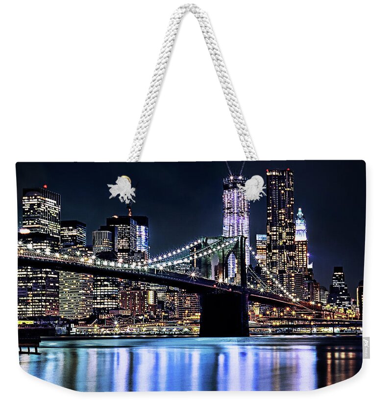Scenics Weekender Tote Bag featuring the photograph New Yorks Brooklyn Bridge by Photography By Eydie Wong