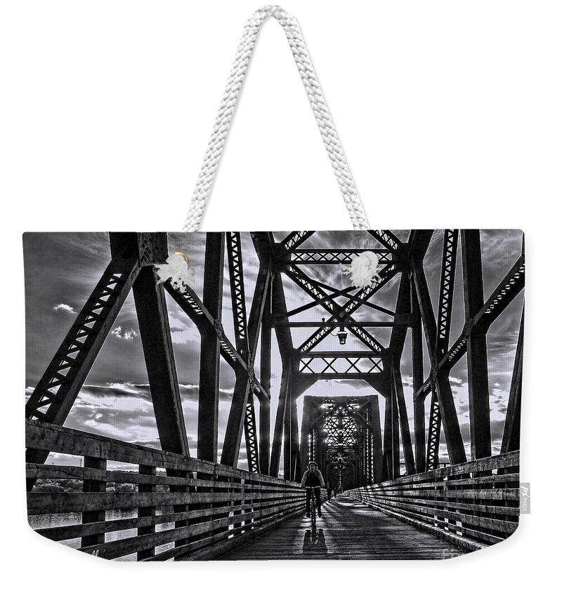 Cyclist Weekender Tote Bag featuring the photograph Night Rider by Carol Randall