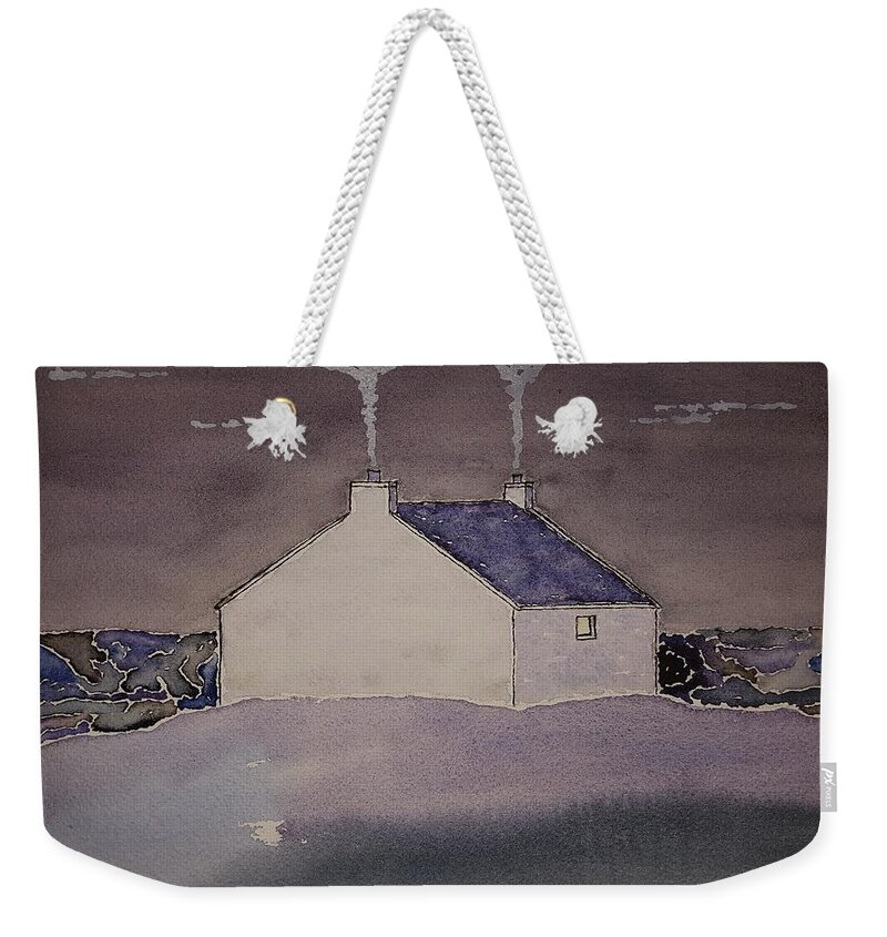 Watercolor Weekender Tote Bag featuring the painting Night Skye Lore by John Klobucher