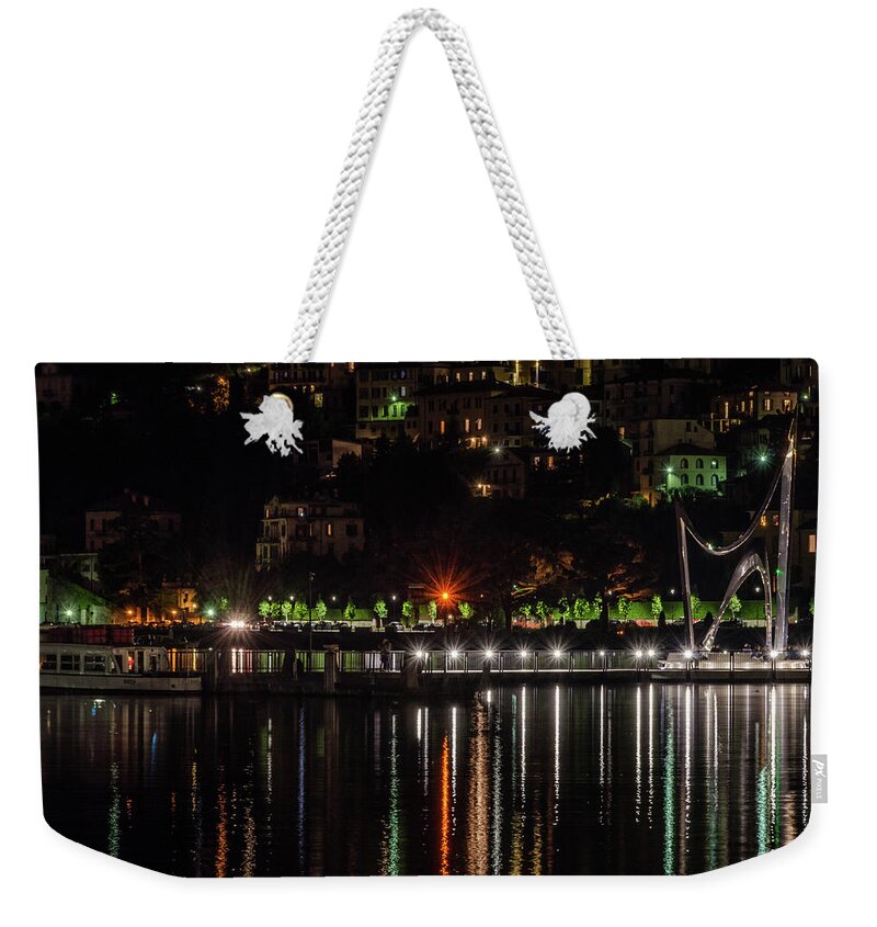 Italy Weekender Tote Bag featuring the photograph Nightlights of Lake Como by Douglas Wielfaert
