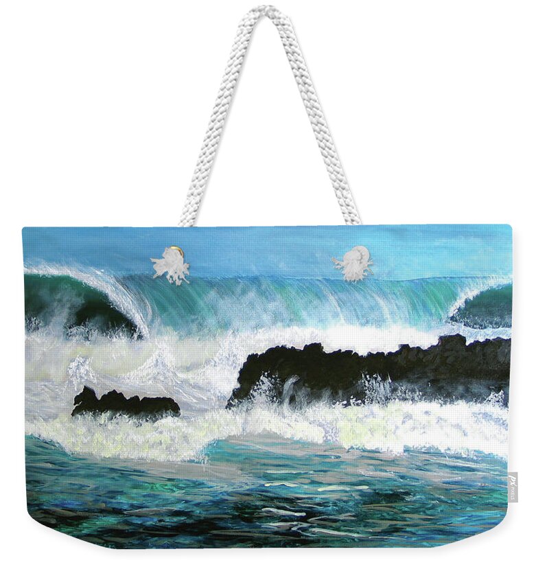 Hawaii Weekender Tote Bag featuring the painting North Shore Wave by Megan Collins