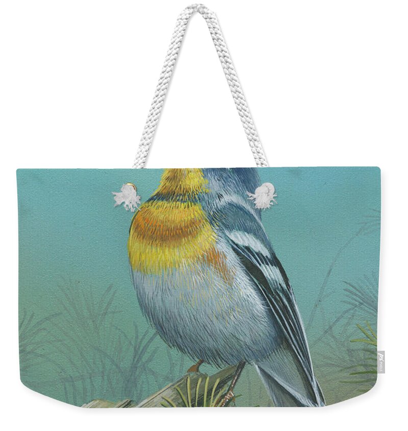 Northern Parula Weekender Tote Bag featuring the painting Northern Parula by Mike Brown
