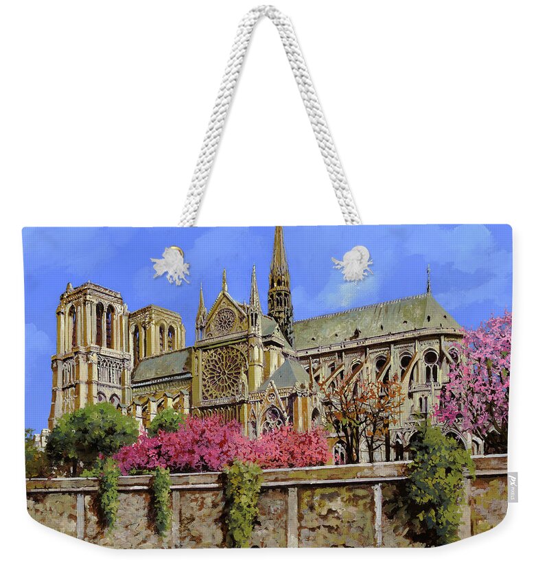 Notre Dame Weekender Tote Bag featuring the painting Notre Dame in primavera by Guido Borelli