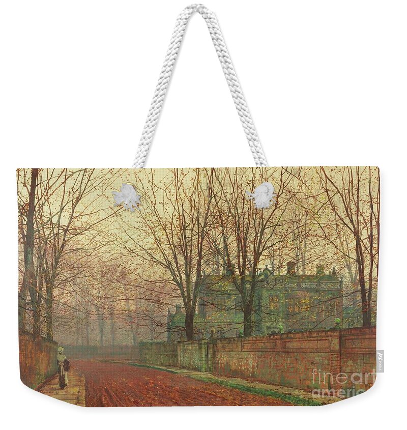 19th Century Weekender Tote Bag featuring the painting November Morning, Knostrop Hall, Leeds by John Atkinson Grimshaw