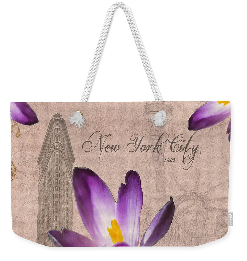 New York Weekender Tote Bag featuring the mixed media New York City 1902 by Alison Frank