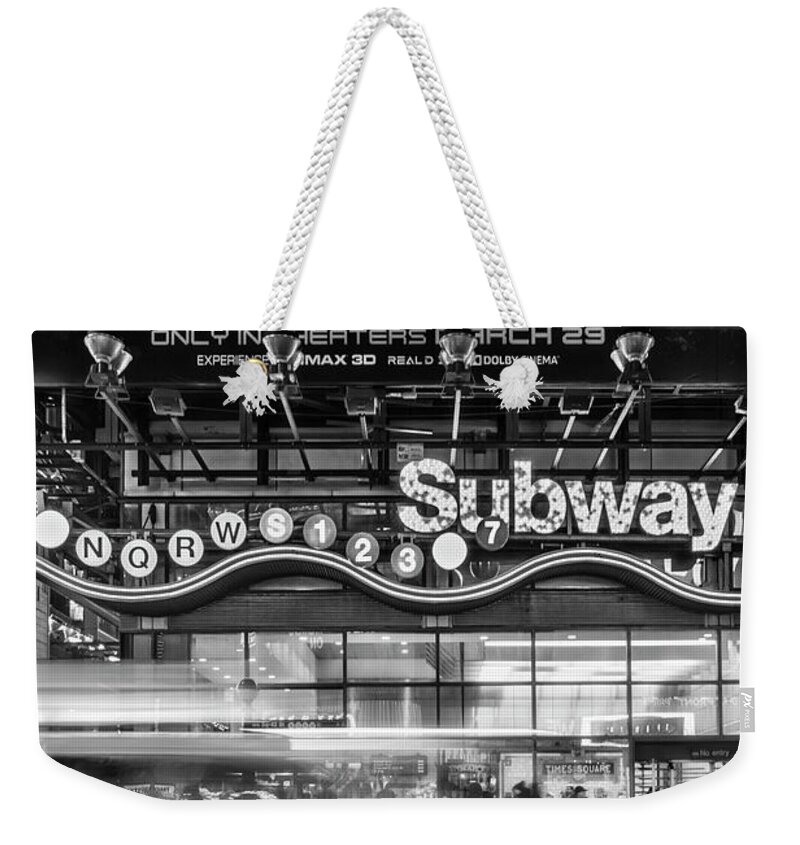 Times Square Weekender Tote Bag featuring the photograph NYC Subway Stations BW by Susan Candelario