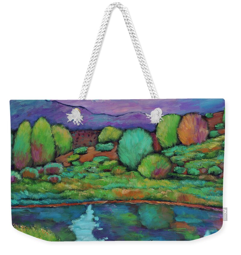 New Mexico Weekender Tote Bag featuring the painting Oasis by Johnathan Harris