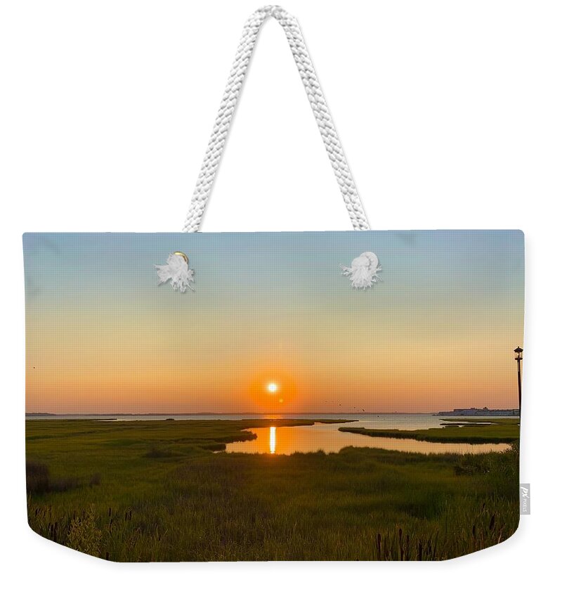 Sunset Weekender Tote Bag featuring the photograph Ocean City Sunset 2019 by Chris Montcalmo