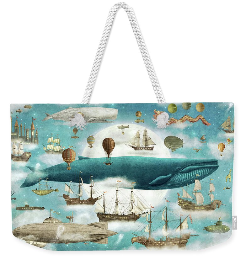 Ocean Weekender Tote Bag featuring the drawing Ocean Meets Sky by Eric Fan