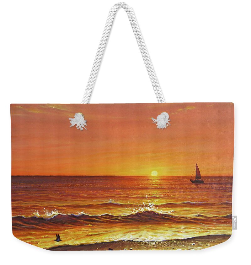 Ocean Weekender Tote Bag featuring the painting Ocean of Fire by Joe Mandrick